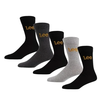 Abbildung von Lee Unisex Smart Crew Socken in Schwarz/Grau/Blau Designer Dress für Damen und Herren Ultraweiche, atmungsaktive Baumwollmischung Größe 6 8, Fünferpack