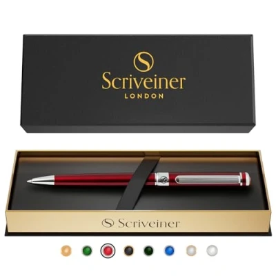 Abbildung von Scriveiner Kugelschreiber Deep Crimson Red Hochwertiger Design in Purpurrot mit Chromveredelung, schwarze Schmidt Ersatzmine, Geschenkbok, Professionelle