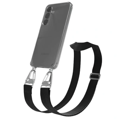 Abbildung von EAZY CASE Hülle mit Band kompatibel Samsung Galaxy S24 Plus Handyhülle Umhängeband für S24+ Silikonhülle Transparent Schutzhülle Handykette zum Umhängen Handykordel Smartphone Schwarz