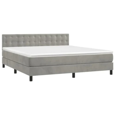 Abbildung von vidaXL Boxspringbett mit Matratze Doppelbett Bett Polsterbett Hotelbett Bettrahmen Bettgestell Lattenrost Schlafzimmerbett Hellgrau 180x200cm Samt