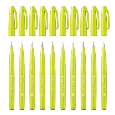 Abbildung von Pentel SES15C K2X Brush Sign Pen limonengrün, Faserschreiber, pinselähnliche Spitze, 10 Stück