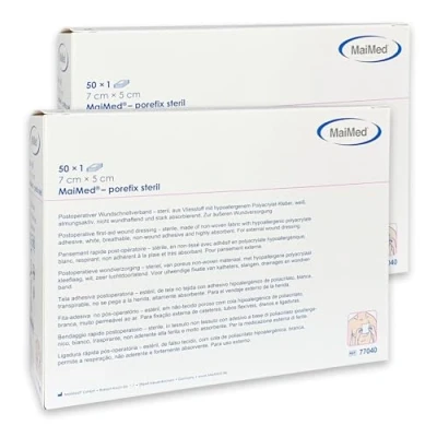 Abbildung von 100 Stück Wundpflaster steril 7x5 steriler Wundverband Pflaster sensitiv Wundauflage nicht haftend 4x3 cm Saugstark &amp; Hautfreundlich Akute Wundversorgung und postoperatives