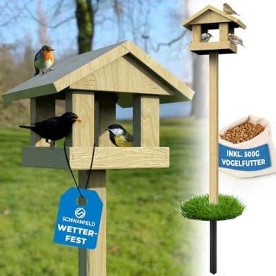 Abbildung von Schwanfeld Vogelhaus [FÜR ALLE VOGELARTEN] inkl. 500g Vogelfutter Vogelfutterhaus