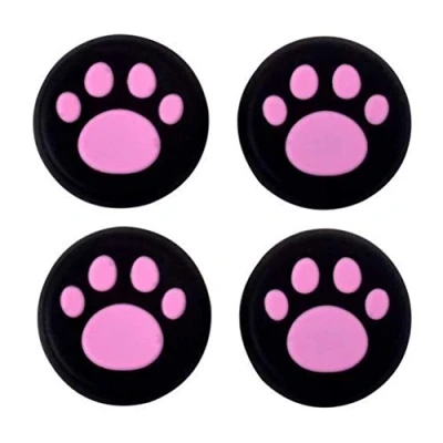 Abbildung von Silikon Daumenkappe für Joysticks, Thumbsticks, PS4, PS3, Xbox One, PS2, 360, Game Controller (rosa Katze, Hund, Pfoten), 4 Stück