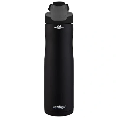 Abbildung von Contigo Trinkflasche Autoseal Chill Matte Black, Edelstahl Wasserflasche mit Technologie, Isolierflasche hält Getränke bis zu 28 Stunden kalt auslaufsicher, BPA frei, 720 ml