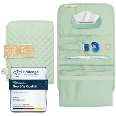 Abbildung von Jubi® Mint Windeltasche gesteppt mit Wickelunterlage für unterwegs extra viel Platz Kleine Wickeltasche Klettverschluss