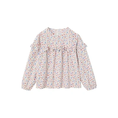 Abbildung von VERTBAUDET Bluse mit Rüschen, bedruckt, Blumenmotiv, für Mädchen, gebrochenes weiß, 8 Jahre