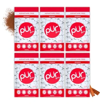 Abbildung von Pur Gum Zuckerfreier Kaugummi 100% Xylit Vegan, Aspartamfrei, Glutenfrei &amp; Diabetikerfreundlich Natürlicher Mit Cinnamon Geschmack, 55 Stück (6er Pack)