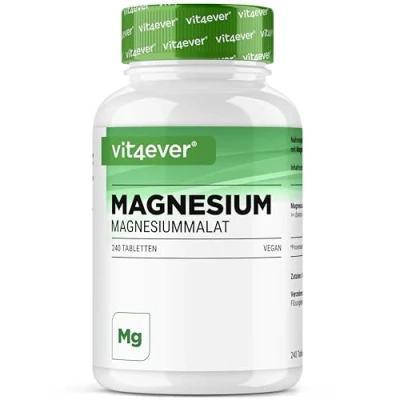 Abbildung von Magnesium Malat 240 Tabletten mit 3000 mg Magnesiummalat pro Tagesportion Hohe Bioverfügbarkeit &amp; hochdosiert Ohne unerwünschte Zusätze Vegan