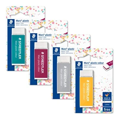 Abbildung von STAEDTLER Radierer Mars plastic colour, geringe Krümelbildung, Phthalat und latexfrei, Blisterkarte mit 1 Radierer, 52650E1BK1