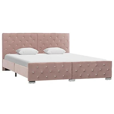 Abbildung von vidaXL Polsterbett Klassisch Bett Doppelbett Stoffbett Ehebett Schlafzimmerbett Bettgestell Bettrahmen Lattenrost Rosa Samt 160x200cm