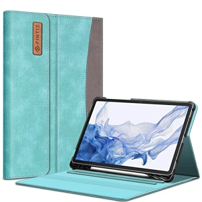 Abbildung von Fintie Hülle für Samsung Galaxy Tab S8 11 Zoll 2022 /S7 2020, Multi Winkel Betrachtung Folio Schutzhülle mit S Pen Halter Dokumentschlitze Auto Schlaf/Wach, Türkis