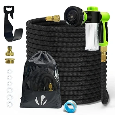 Abbildung von VOUNOT® Flexibler Gartenschlauch 30m, Flexibel Wasserschlauch Dehnbarer mit 8 Sprühfunktionen, Spülmittelbehälter, Schnelladaptern &amp; Wandhalterung, Schwarz