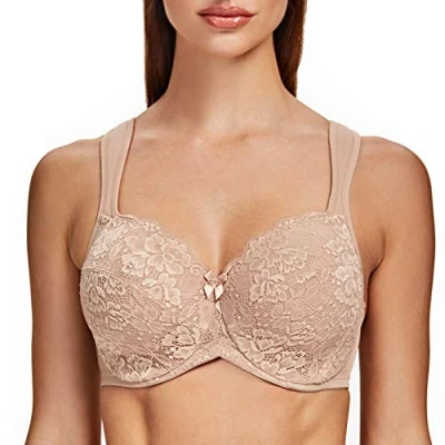 Abbildung von MELENECA Damen Minimizer Spitzen BH mit Bügel Vollschalen Ungepolstert Große Größen Beige Spitze 100B