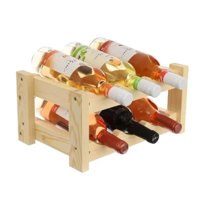 Abbildung von GoodFreshDecor Weinregal Flaschenregal Holz Für 6 Flaschen Holzregal Flaschenhalter Weinflaschenhalter Weinständer Kiefernholz Naturfarbe Stabil 34 x 24 17,5 cm