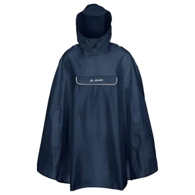 Abbildung von VAUDE Valdipino Poncho Wasserdichter Fahrrad aus recyceltem Polyester, Windabweisend, Reflektierend, Mit Kapuze &amp; Fronttasche 85cm Länge