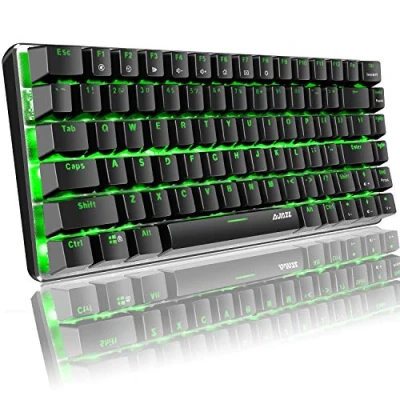 Abbildung von Hoopond Mechanische Tastatur, AK33, grüne LED Hintergrundbeleuchtung, USB Kabel, Gaming 82 Tasten, kompakt, mit Anti Ghosting Tasten für Gamer, Schreibkräfte (Blauer Schalter, schwarz)
