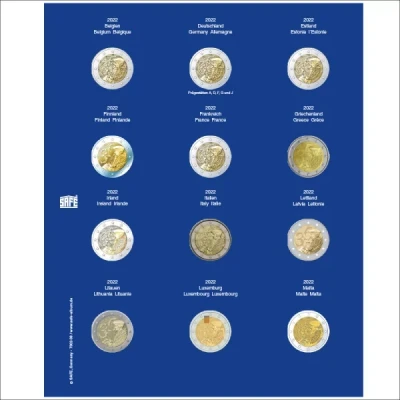 Abbildung von Safe, TOPset, Nachtrag 2 Euro Münzen in Kapseln 2022 Blatt 38 Transp/blauem Vordruckblatt Abm: 185x230 mm. pro Stk.
