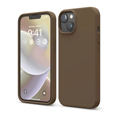 Abbildung von elago Schutzhülle für iPhone 14, Flüssigsilikon, Ganzkörper Schutzhülle, stoßfest, schlanke Handyhülle, kratzfestes, weiches Mikrofaserfutter, 15,5 cm (6,1 Zoll), Braun