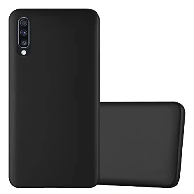 Abbildung von Cadorabo Hülle kompatibel mit Samsung Galaxy A70 / A70s Schutzhülle TPU Silikon Case Metallic Design Slim Kratzfest Weiche Gummi Rundumschutz für in Schwarz