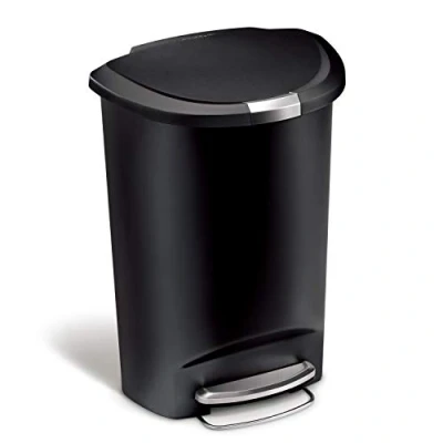 Abbildung von simplehuman CW1355 50 Liter, halbrund Treteimer, Mülleimer Küche, schwarzer Kunststoff, 5 Jahre Garantie