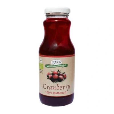 Abbildung von Cranberry 100% Muttersaft, Bio, 250 ml aus kanadischen Bio Cranberries ungesüßt, ohne Zusätze schmeckt erfrischend fruchtig herb