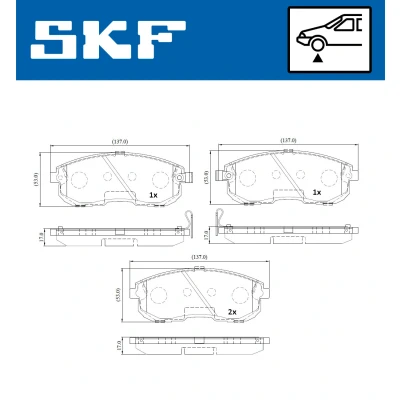 Abbildung von SKF VKBP 80175 A Bremsbelagsatz mit akustischer Verschleißwarnung NISSAN: Juke, Pulsar Schrägheck, 350Z Coupe, INFINITI: G Coupe