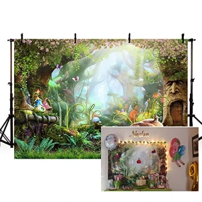 Abbildung von MEHOFOTO Fotohintergrund Märchen verzauberter Wald Geburtstag Party Dekoration Banner Kinder Kulissen Requisiten für Fotografie