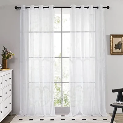 Abbildung von Deconovo Vorhang Transparent Gardinen Ösenvorhang 90x140 cm Weiß 2er Set