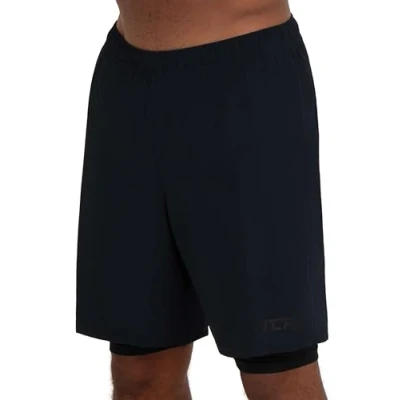 Abbildung von TCA Ultra Sporthose Herren kurz 2 in 1 mit Tasche Kurze Sport Shorts Trainingshose Taschen Laufhose Kompressions Innenhose und Reißverschluss Handytasche Schwarz, XXL