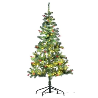 Abbildung von infactory Christbaum geschmückt: Weihnachtsbaum mit roten Beeren, 180 cm, 364 Zweige, 240 LEDs (Tannenbaum Beleuchtung LED, Künstlicher Weihnachtsbaum, Weihnachtsbaumkerzen)