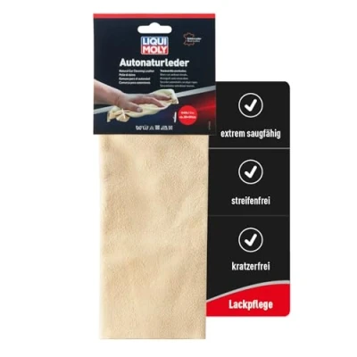 Abbildung von LIQUI MOLY Autonaturleder, Art. Nr. 1596 I 1 x trangegerbtes Echtleder Autoleder zum streifenfreien Trocknen von Autos, Glas, Chrom und Lack Auto Fensterleder Saugfähig &amp; kratzerfrei