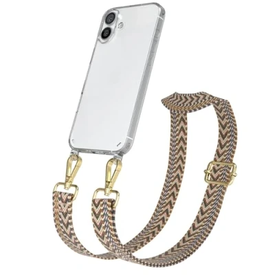 Abbildung von EAZY CASE Handykette mit verstellbarem Trageriemen kompatibel iPhone 16 Plus Taschengurt zum Wechseln transparenter Hülle Apple dünner Schulterriemen in Hell Braun/Braun