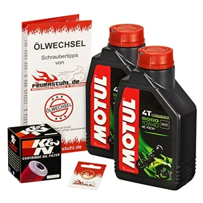 Abbildung von Motul 10W 40 Öl + K&amp;N Ölfilter für Kawasaki KLR 250, 84 92, KL250D Ölwechselset inkl. Motoröl, Filter, Dichtring