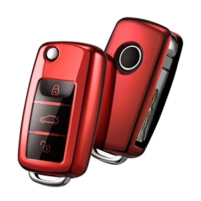 Abbildung von OATSBASF Autoschlüssel Hülle VW, VW Golf Schlüsselbox,Schlüsselhülle Cover für Polo Passat Skoda Seat 3 Tasten (Rot)