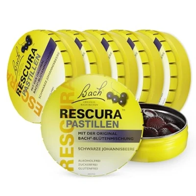Abbildung von Bachblüten Original Bach RESCURA Pastillen Schwarze Johannisbeere Doppelpack 6 x 50 g Bachblütenmischung mit Geschmack für unterwegs nach Dr. Edward ehemals Rescue