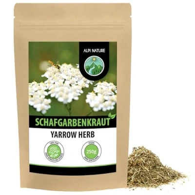 Abbildung von Schafgarbentee (250g), geschnitten, schonend getrocknet, Schafgarbenkraut 100% rein und naturbelassen zur Zubereitung von Tee, Kräutertee, Schafgarben Tee