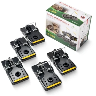 Abbildung von GARDIGO® Rattenfallen Schlagfallen im 5er Pack Rattenbekämpfung mit professioneller Schlagfalle aus Kunststoff Einfach in der Handhabung und hygienisch Ratten bekämpfen drinnen draußen