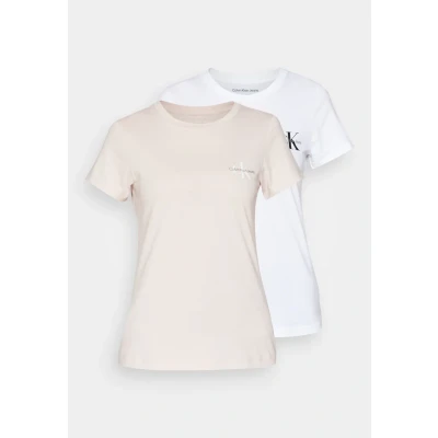 Abbildung von Calvin Klein Jeans Monologo SLIM TEE 2 PACK Tshirt basic, Damen, Größe: XXS, Sepia rose/bright white