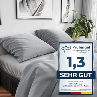 Abbildung von Wolkenfeld Bettwäsche Renforcé Baumwolle Natürlich weiches Schlafgefühl, 100% Baumwolle, 3 teilig, 135x200 cm, 155x220 &amp; Übergrößen I inkl. Kissenbezüge 80x80 uni