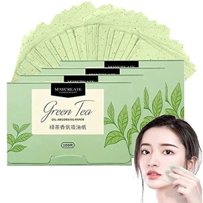 Abbildung von 4 Stück Gesichts Löschpapier Grüntee Ölabsorbierende Blätter für Männer Frauen 400 Gesichtsöl Blotting Paper, Gesicht Papiere Face Oil Papers Öl