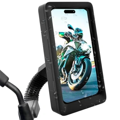 Abbildung von Roller handyhalterung wasserdicht Handytasche Kompatibel mit Smartphones bis zu 7,5&quot; Rückfenster unzerbrechliche und sichere Befestigung am Rückspiegel