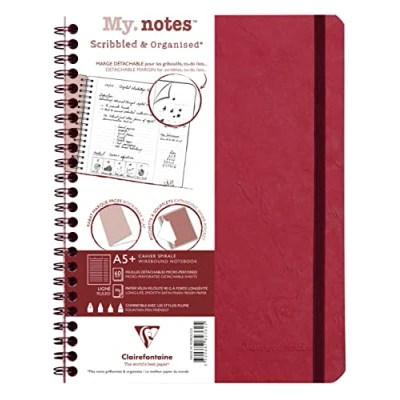 Abbildung von Clairefontaine 782362C Age Bag My.Notes Spiralheft mit abtrennbaren Rändern, 16x21cm, 60 Blatt 90g liniert Rot, 1 Stück