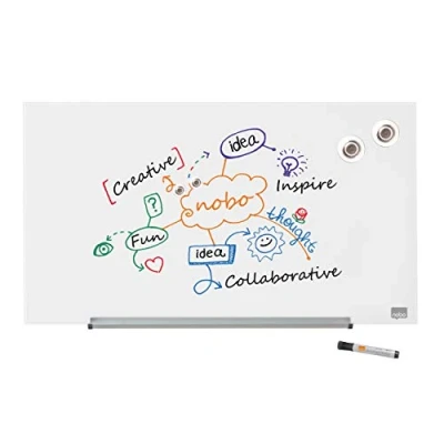 Abbildung von Nobo Glas Magnet Whiteboard mit herausnehmbarem Stiftehalter, 677 x 381 mm, InvisaMount Befestigungssystem, Impression Pro, Brillantweiß, 1905175