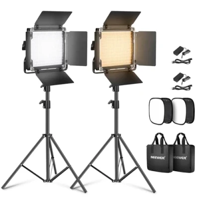 Abbildung von NEEWER 660 LED Videolicht Panel 2 Set mit Stativ/Faltbarer Diffusor: (2) Bi Farbe CRI96+ Videoleuchte Fotolicht Barndoor 75&quot; Lichtstativ für Fotografie Licht Video Studio Dauerlicht Filmlicht