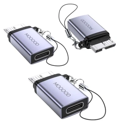 Abbildung von MOGOOD USB C Buchse auf Micro B Stecker Daten Aufladen Adapter, Ladekonverter Adapter für Externe Festplatte SSD Laufwerk, Digitalkamera, Telefon(3 Pack)