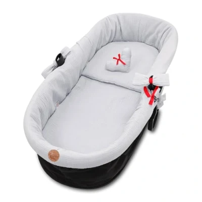 Abbildung von Umrandung Musselin für Kinderwagen Bezug Babywanne Nestchen Kinderwagenzubehör set 3 teilig mit Kissen und Matratze Grau