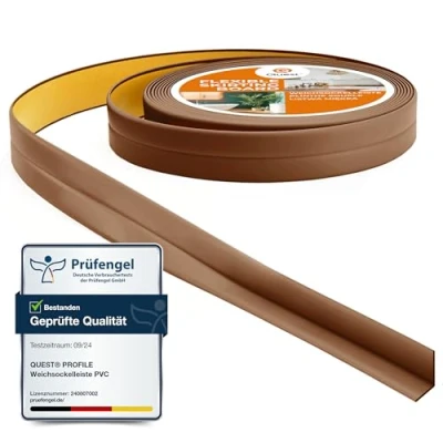 Abbildung von Quest Weichsockelleiste Selbstklebend, Knickleiste, Abschlussleiste für Küche, Badezimmer Dichtungsband PVC, Flexibel, Dicht, Dekorativ 10 mm x 5 Meter, Braun