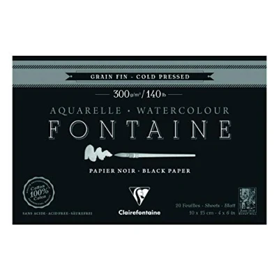 Abbildung von Clairefontaine 975300C Malblock Fontaine verleimt mit 20 Blatt, feine Körnung 10x15 cm 300g, Schwarz