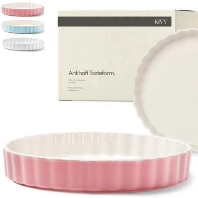 Abbildung von KIVY Tarteform Quicheform Keramik [Rund 28cm] Antihaftbeschichtete 28 cm rund Tarteformen &amp; Quicheformen Quiche Form Tortenform Auflaufform Tarte
